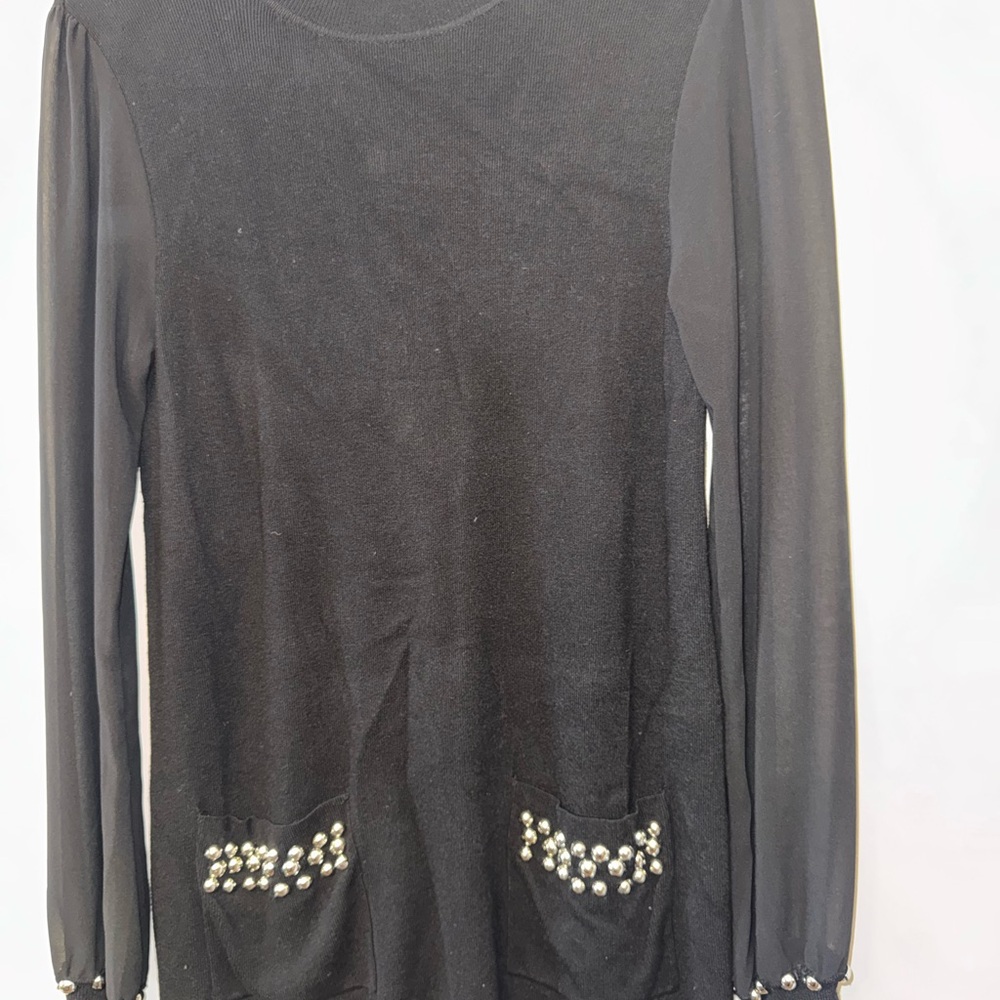 INC International Concepts Black Top with Beaded Pocket Detail
